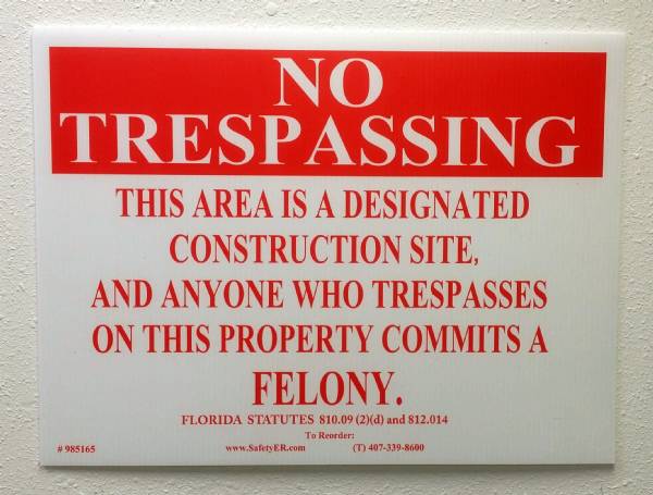 FL Designated Construction Site No Trespassing Sign 18x24"